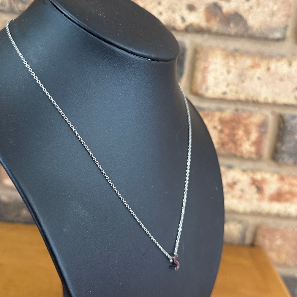 S Initial Necklace Silver tone dainty chain - Picture 3 of 5